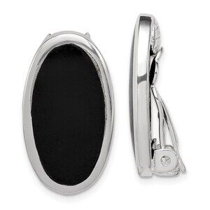 925 Sterling Silver Genuine RH-plated Polished Onyx Non-Pierced Oval Earrings